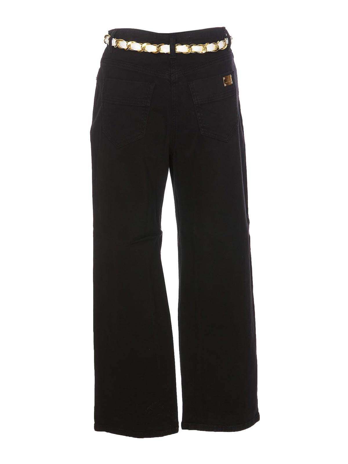 Shop Elisabetta Franchi Cropped Wide Jeans With Chain Belt In Black