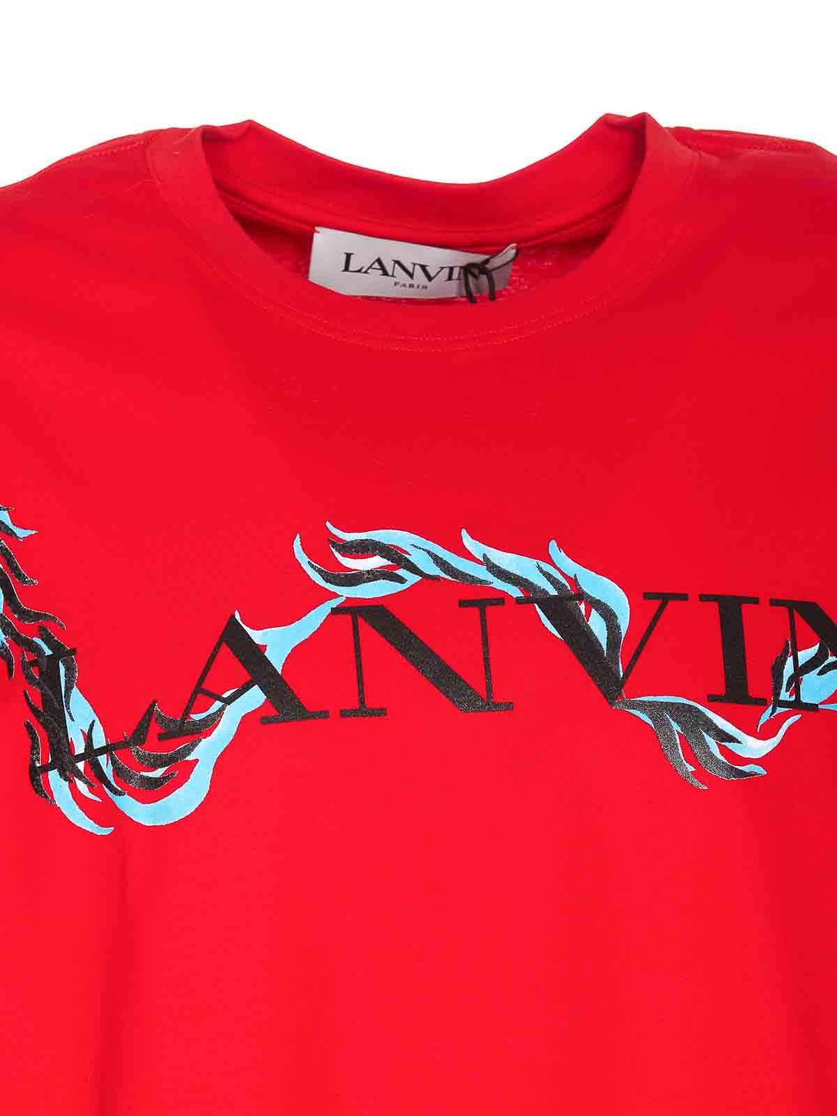 Shop Lanvin Red Tee Round Neck Frontal Logo