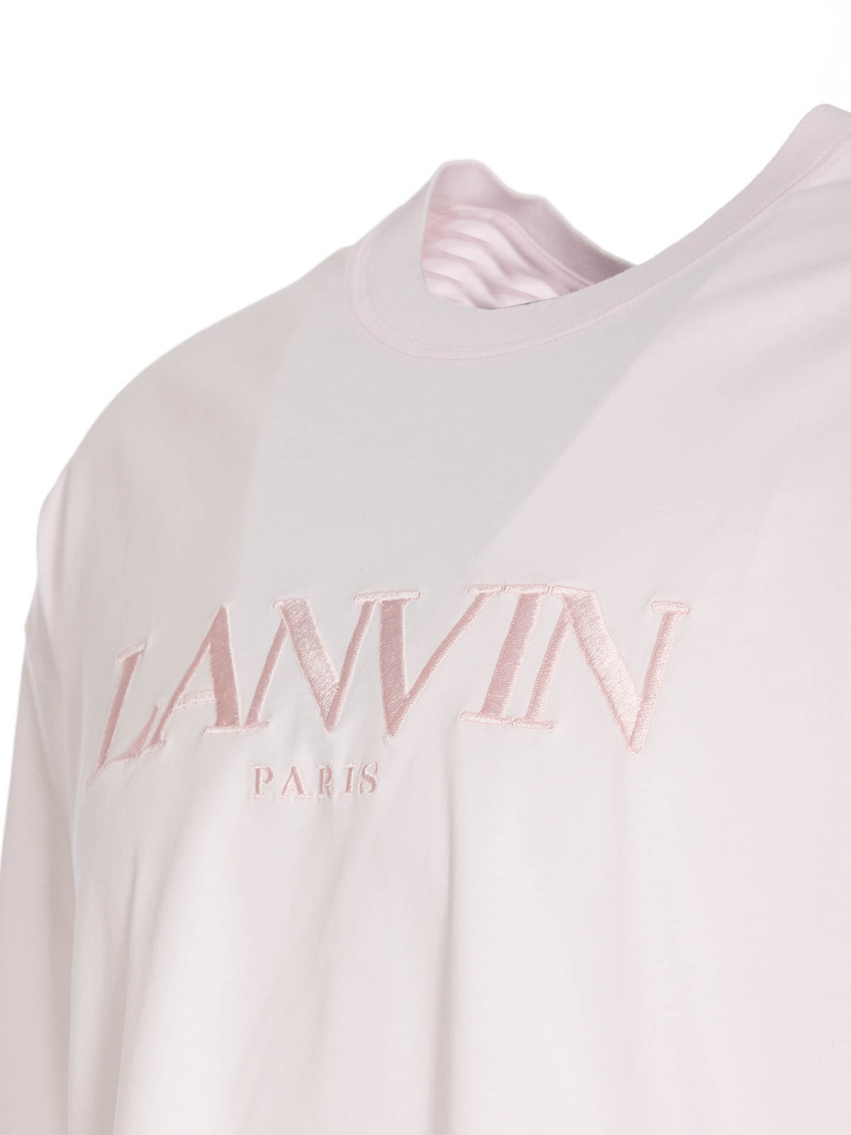 Shop Lanvin Pink T-shirt With Frontal Embroidered Logo In Nude & Neutrals