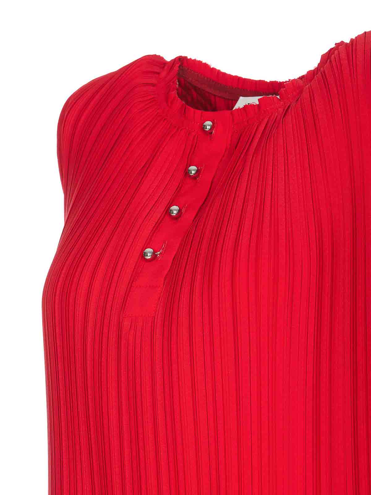 Shop Lanvin Red Pleated Top Frontal Buttons Crew Neck