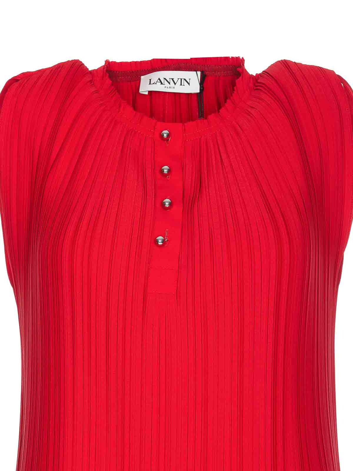 Shop Lanvin Red Pleated Top Frontal Buttons Crew Neck