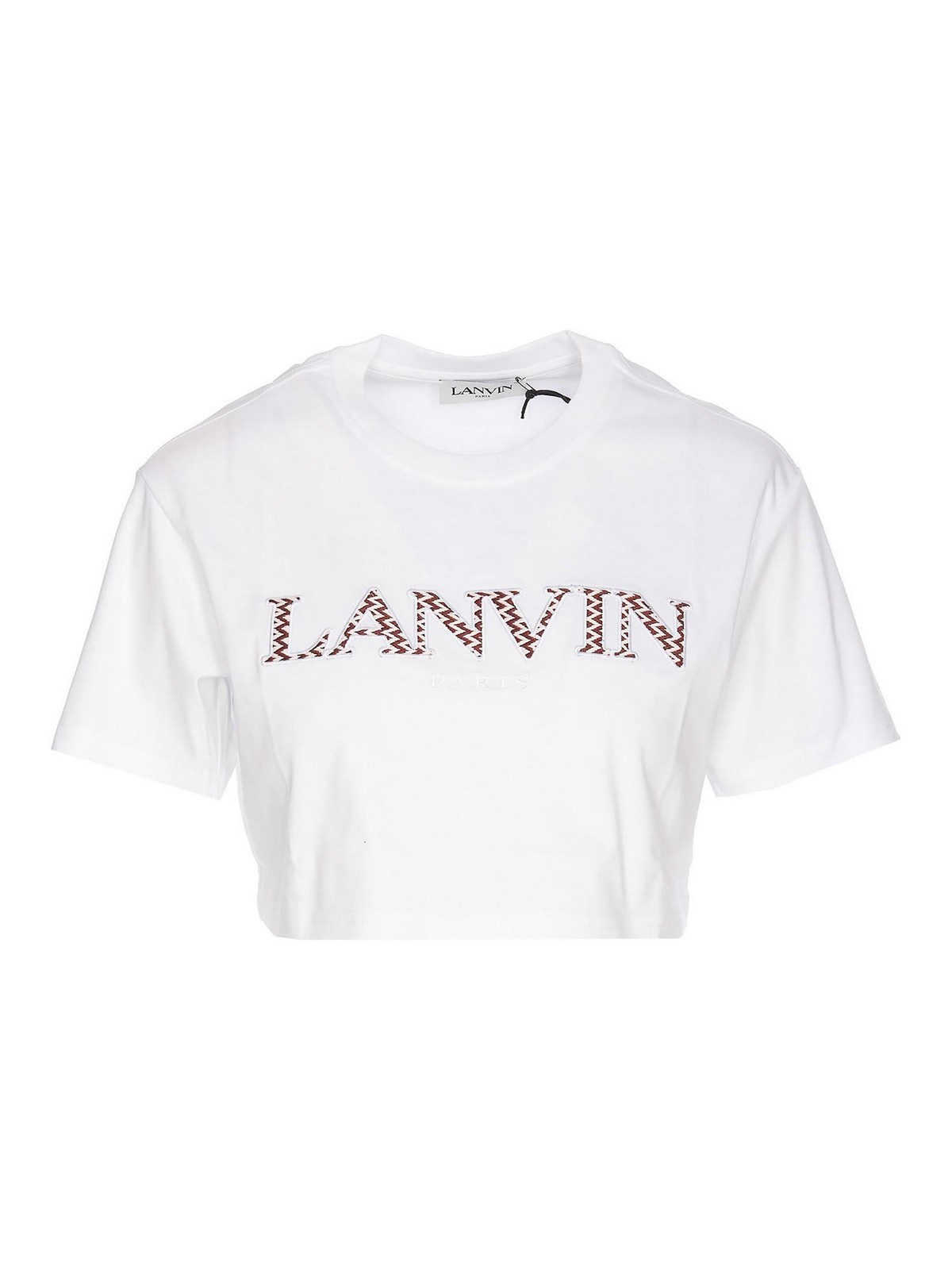 Lanvin Curb Embroidered Cropped T-shirt In White