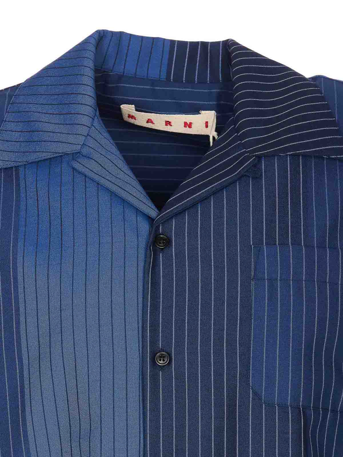 Shop Marni Degrade Striped Wool Bowling Shirt In Blue