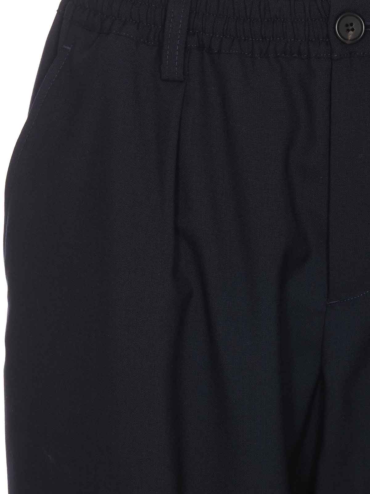 Shop Marni Blue Pants Buttons Elasticized On Waist