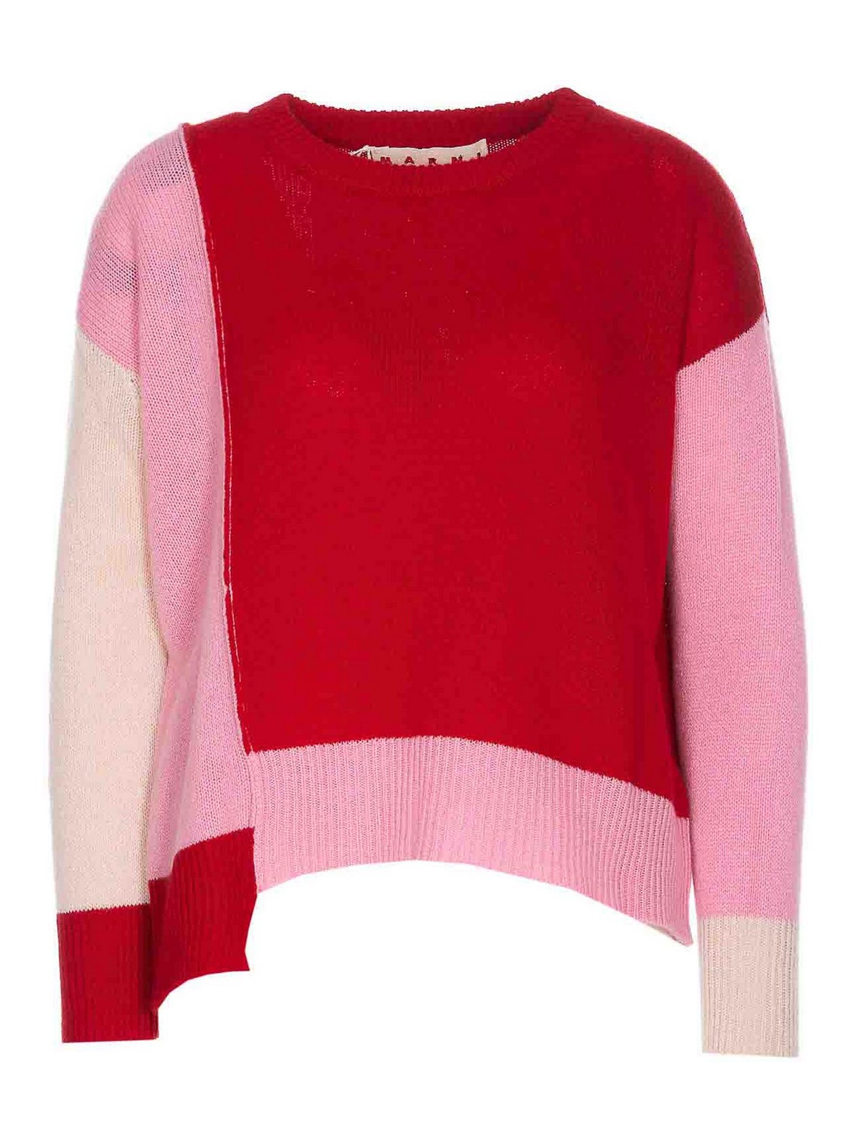 Marni Red Pink Sweater Crewneck Embroidered In Multicolour
