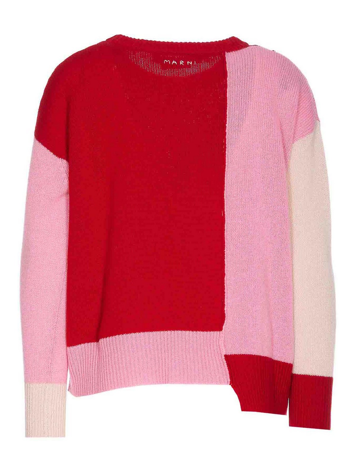 Shop Marni Red Pink Sweater Crewneck Embroidered In Multicolour