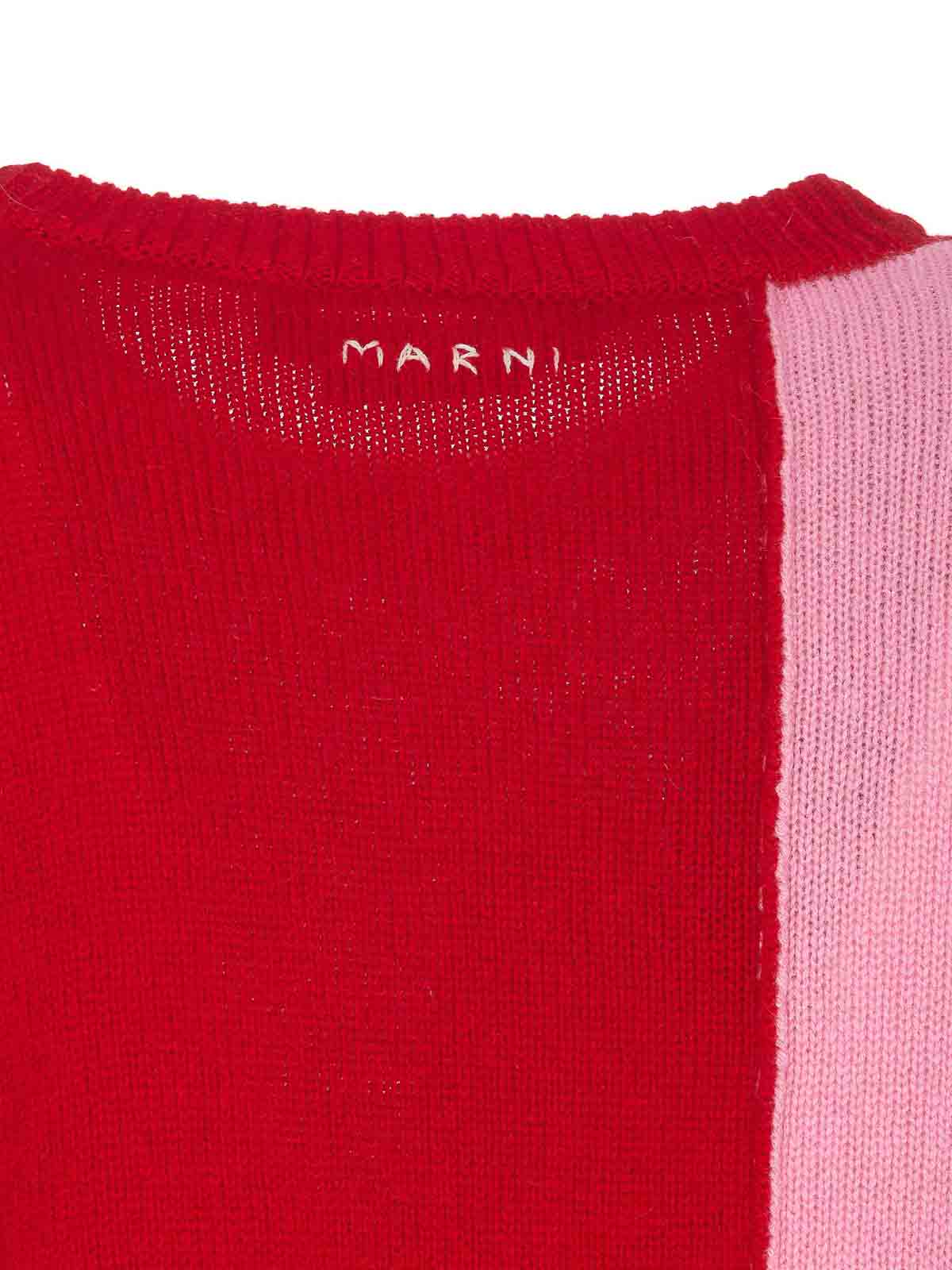 Shop Marni Red Pink Sweater Crewneck Embroidered In Multicolour