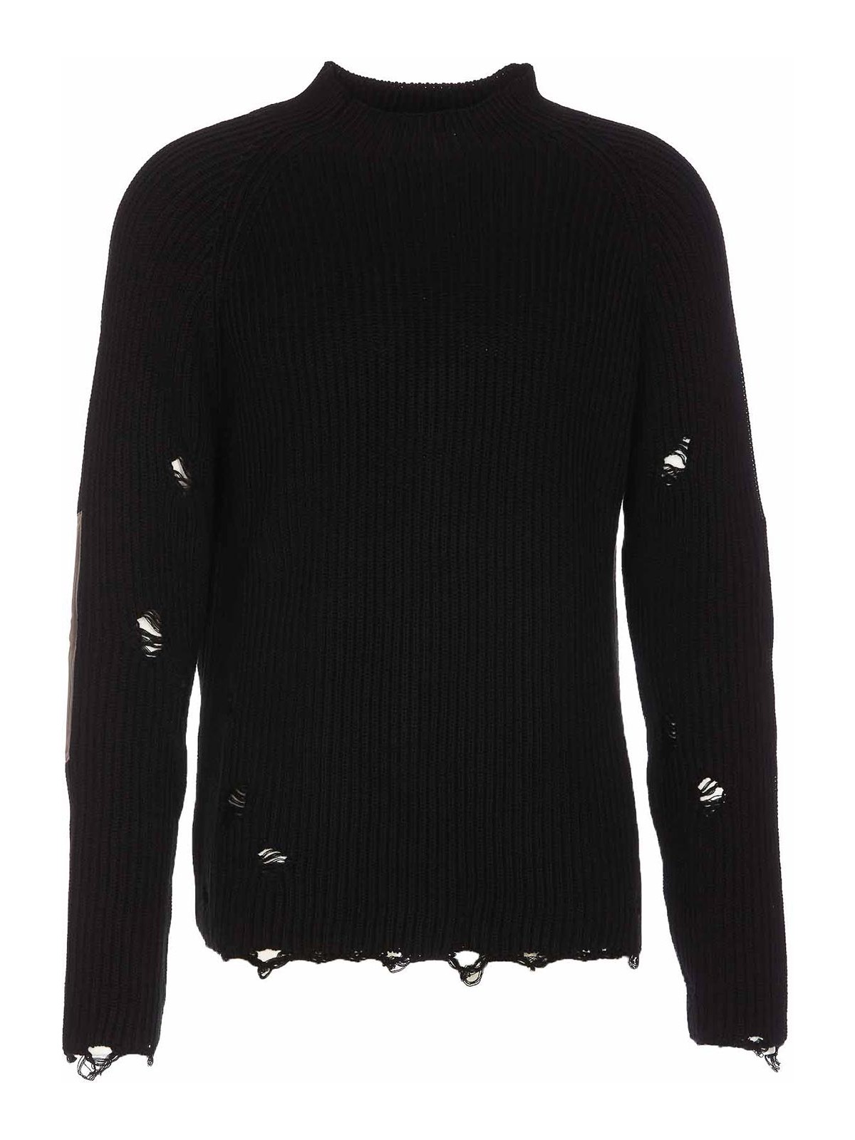 Shop Mm6 Maison Margiela Black Sweater Distressed Round Collar