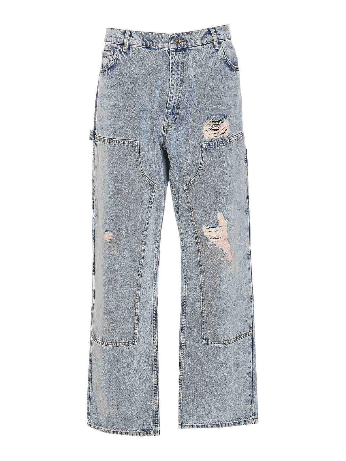 Shop Moschino Denim Jeans Frontal Button And Zip In Blue