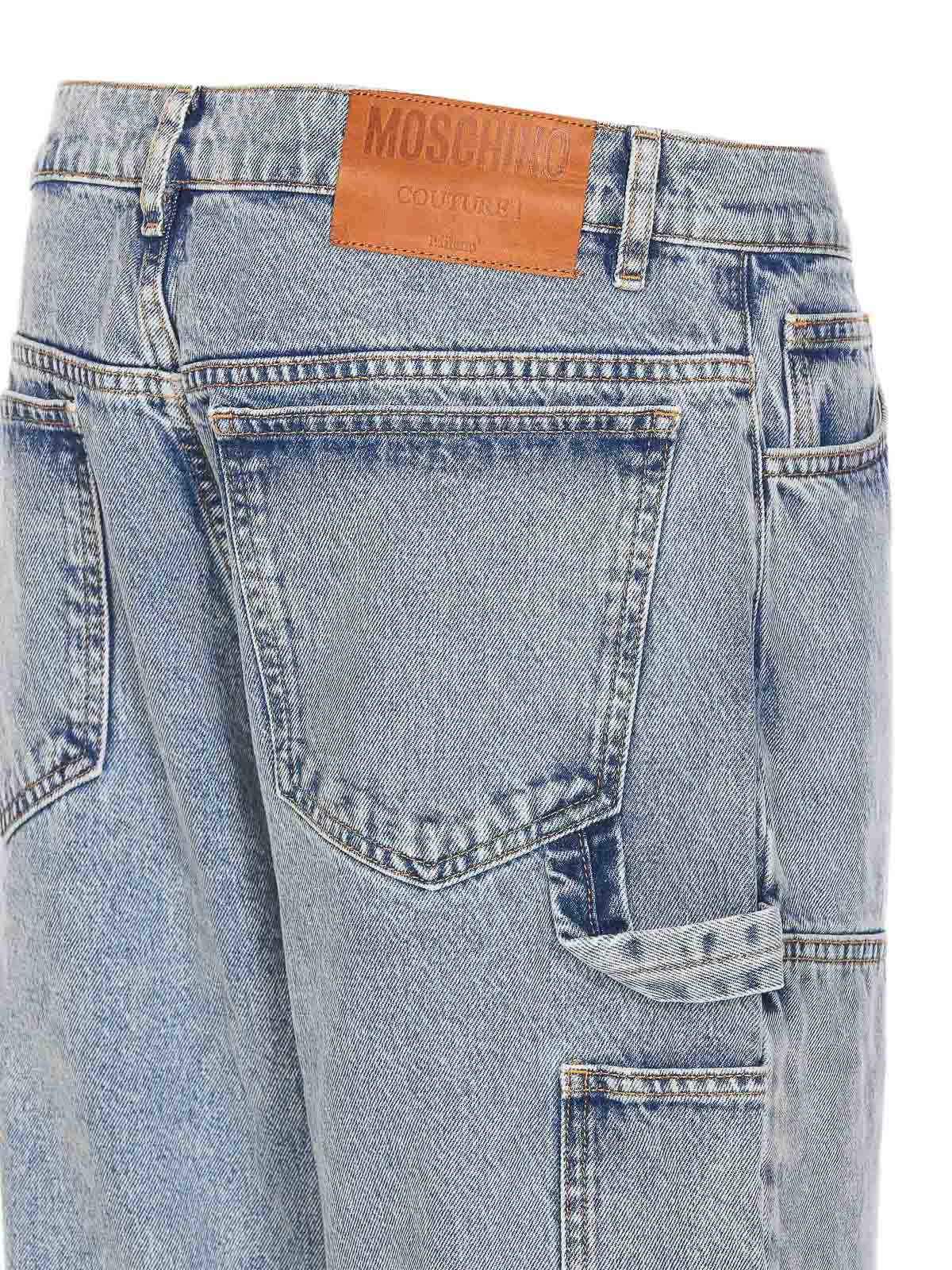 Shop Moschino Denim Jeans Frontal Button And Zip In Blue