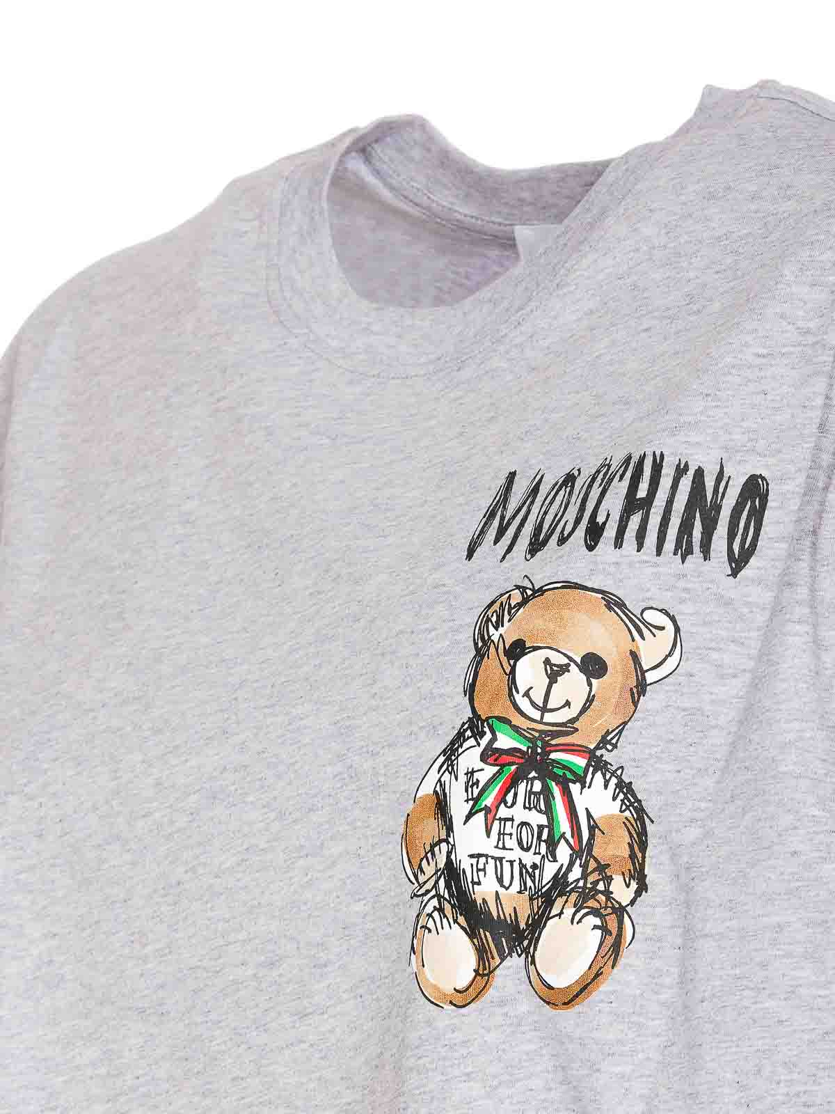 Shop Moschino Drawn Teddy Bear T-shirt In Grey