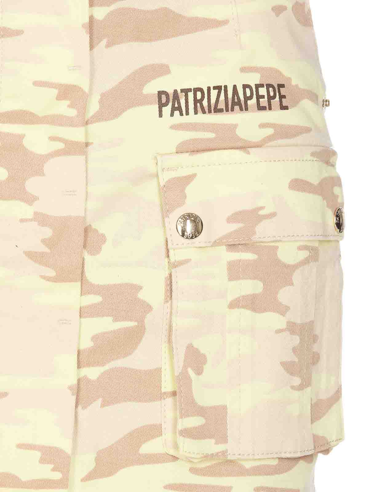 Shop Patrizia Pepe Camou Logo Denim Skirt In Beige