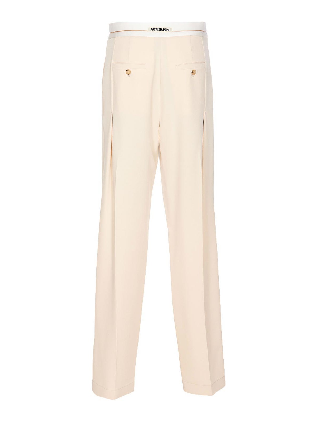 Shop Patrizia Pepe Ivory Pants Zip And Hook Contrasting In White