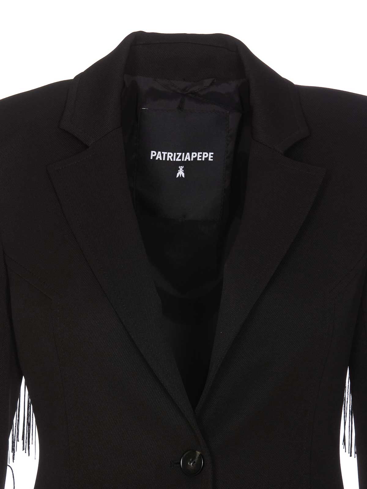 Shop Patrizia Pepe Black Fringe Blazer With Button