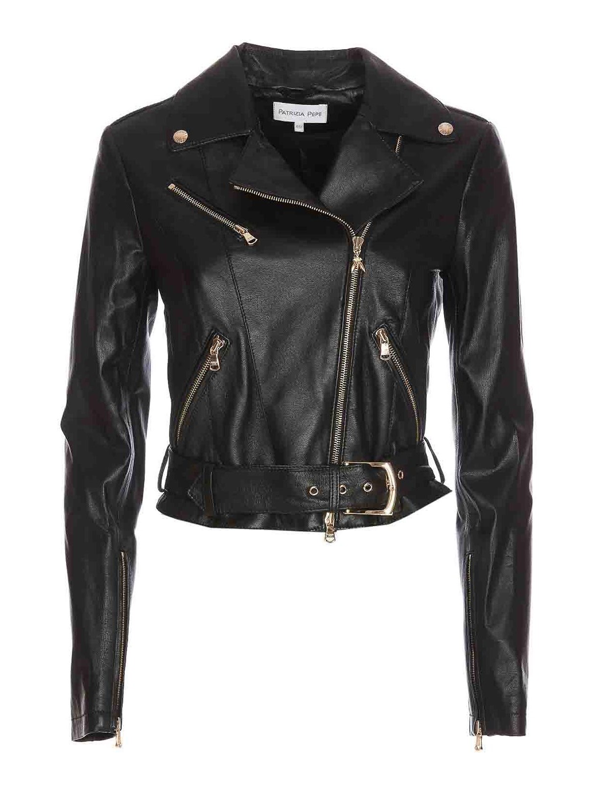 Shop Patrizia Pepe Leather Biker Jacket In Black