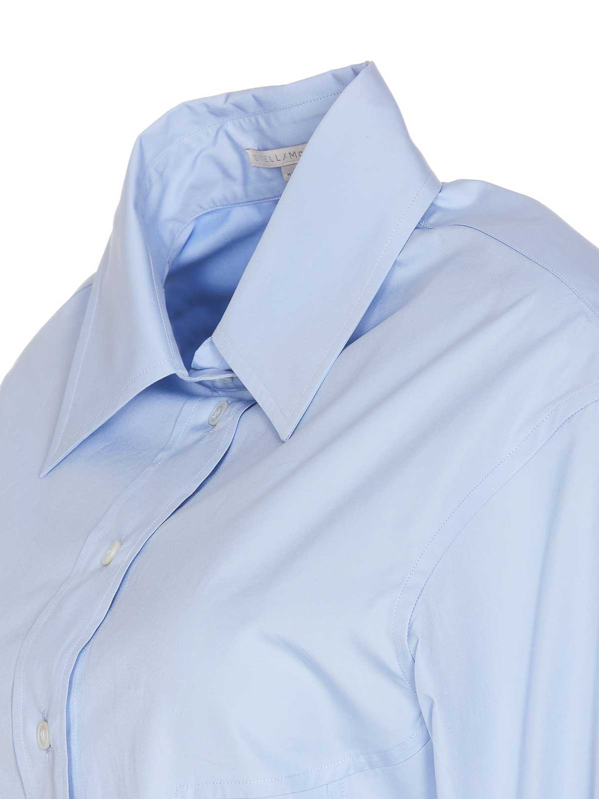 Shop Stella Mccartney Light Blue Peplum Shirt Buttons Crewneck