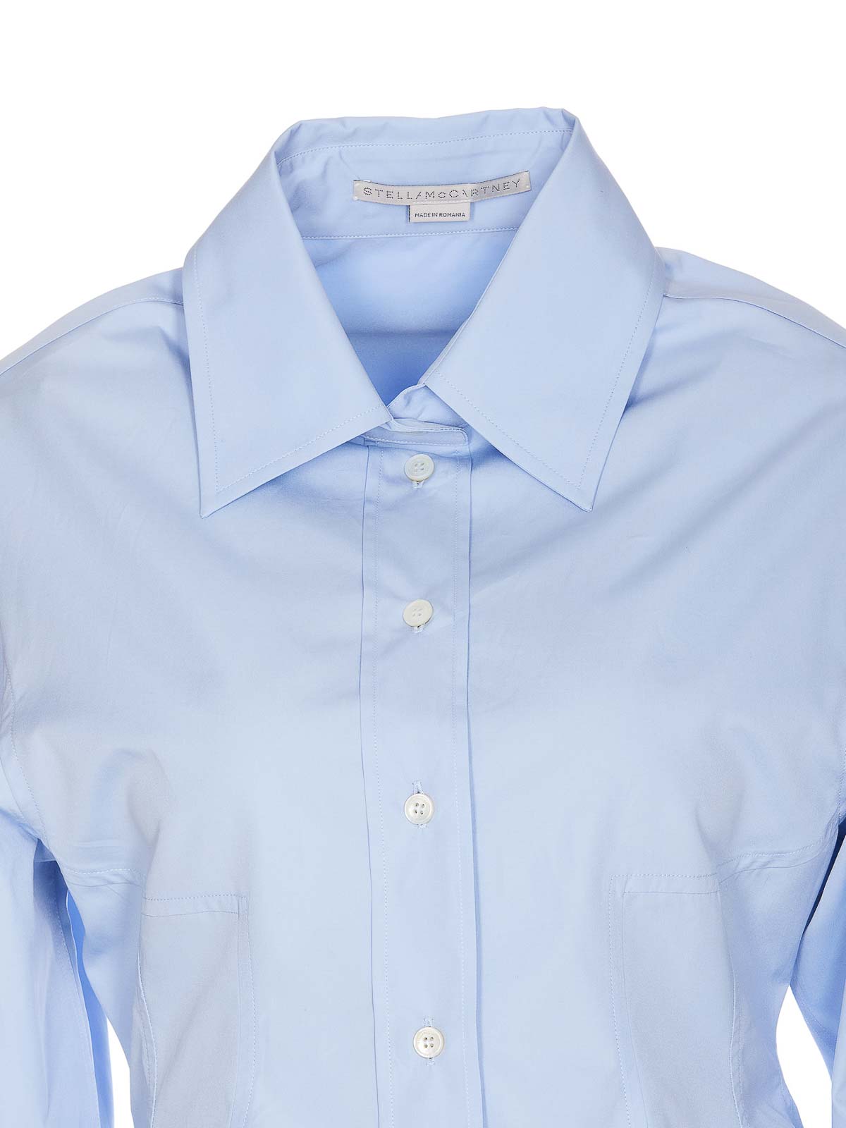 Shop Stella Mccartney Light Blue Peplum Shirt Buttons Crewneck