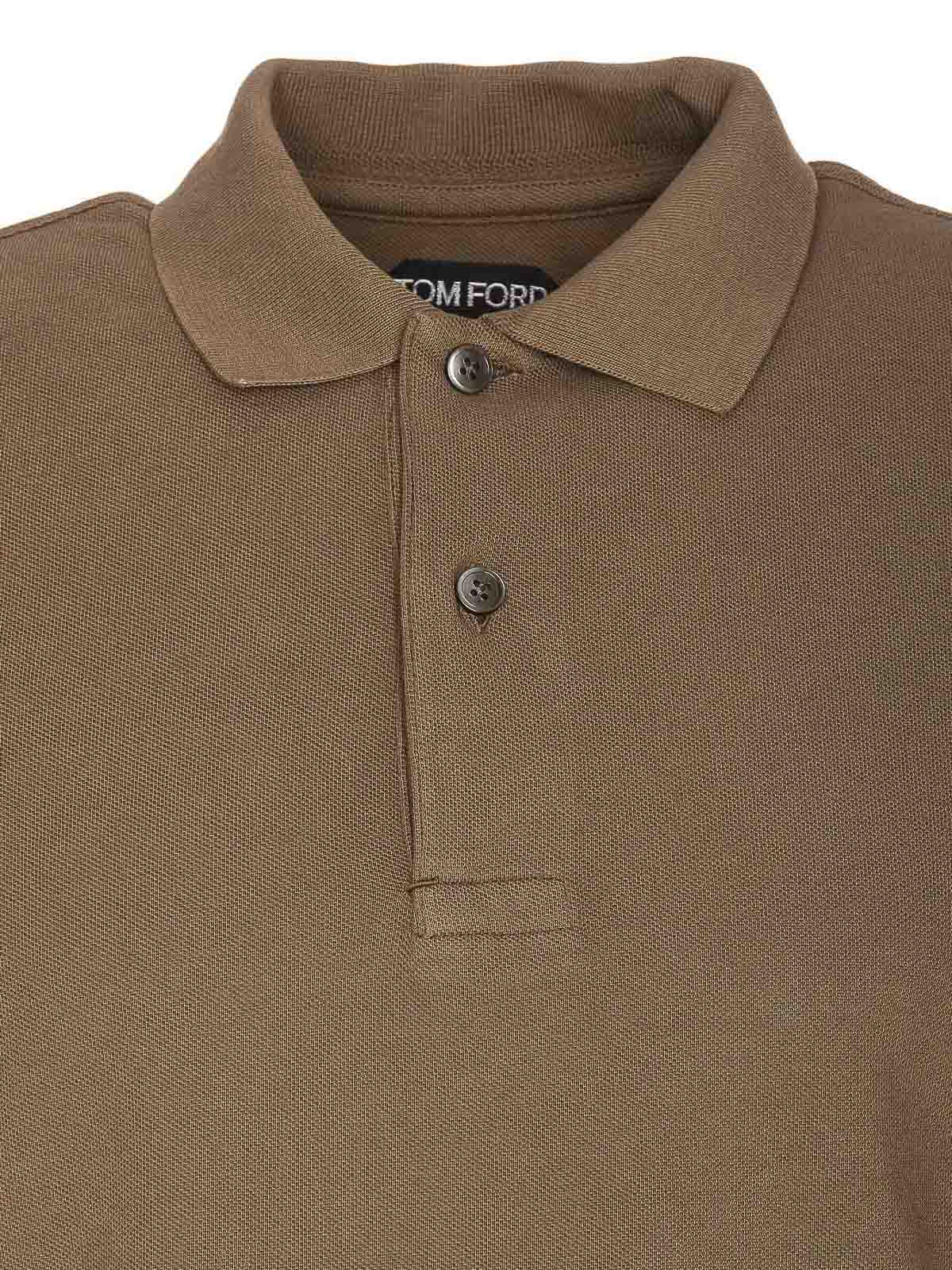 Shop Tom Ford Olive Polo Regular Collar Embroidered In Green