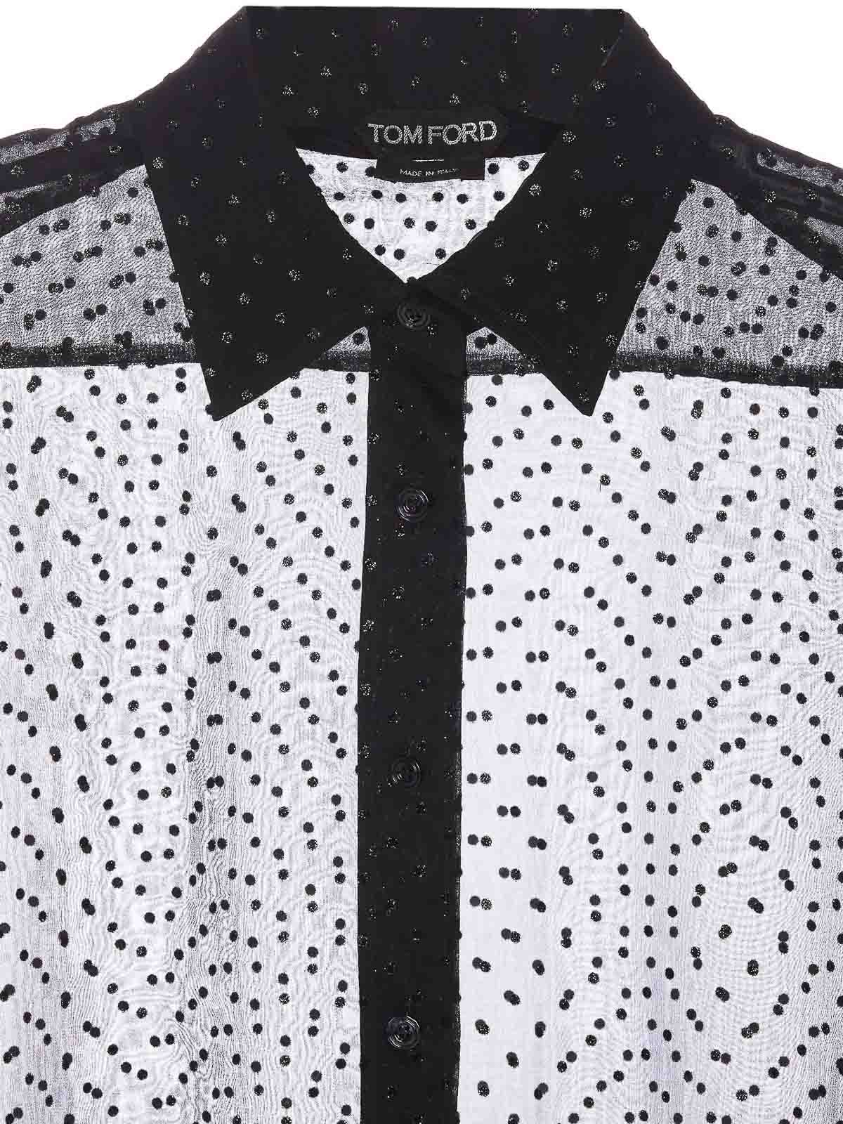 Shop Tom Ford Flocked Polka Dots Shirt In Black