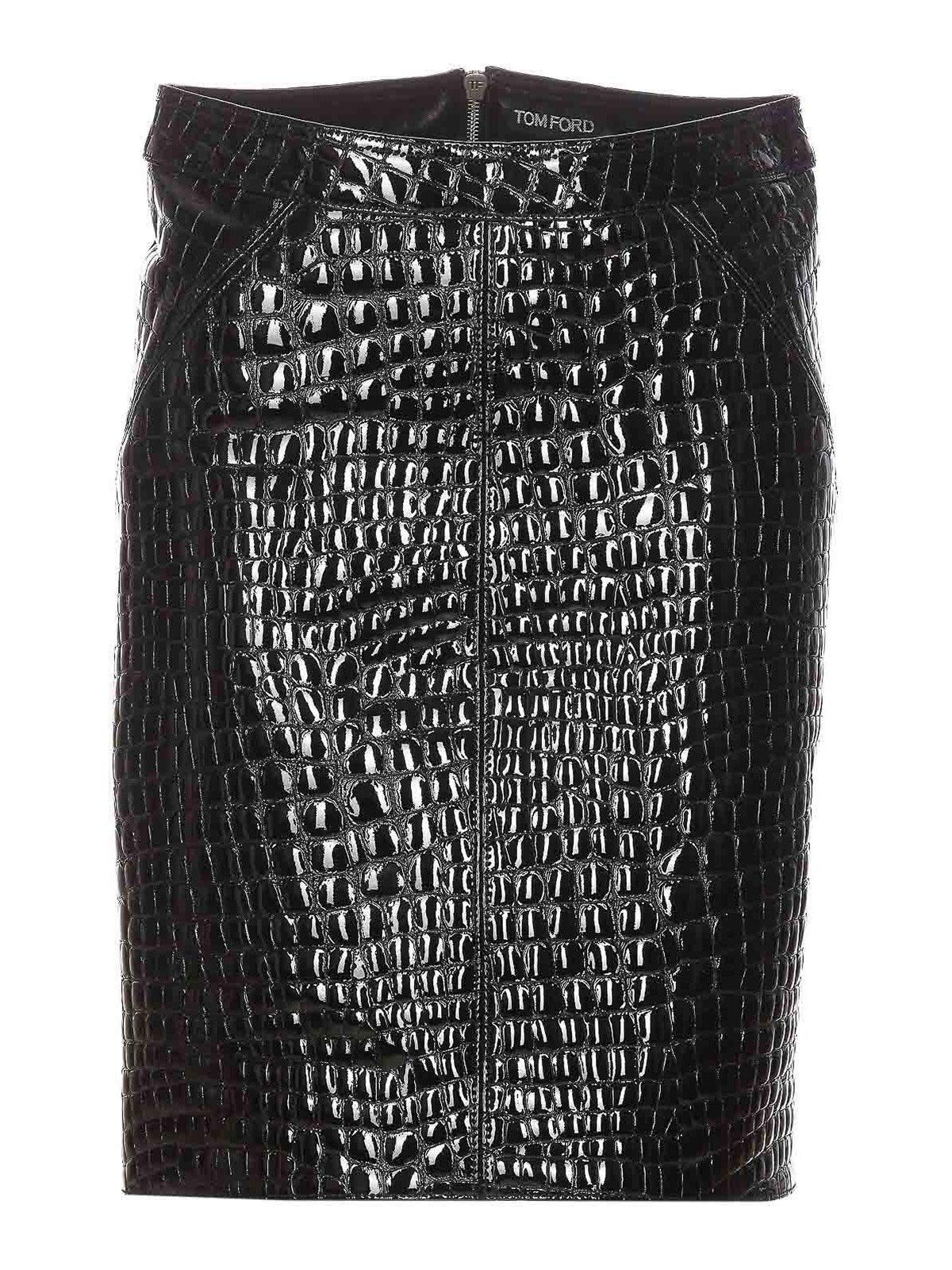 Shop Tom Ford Glossy Croco Skirt In Black