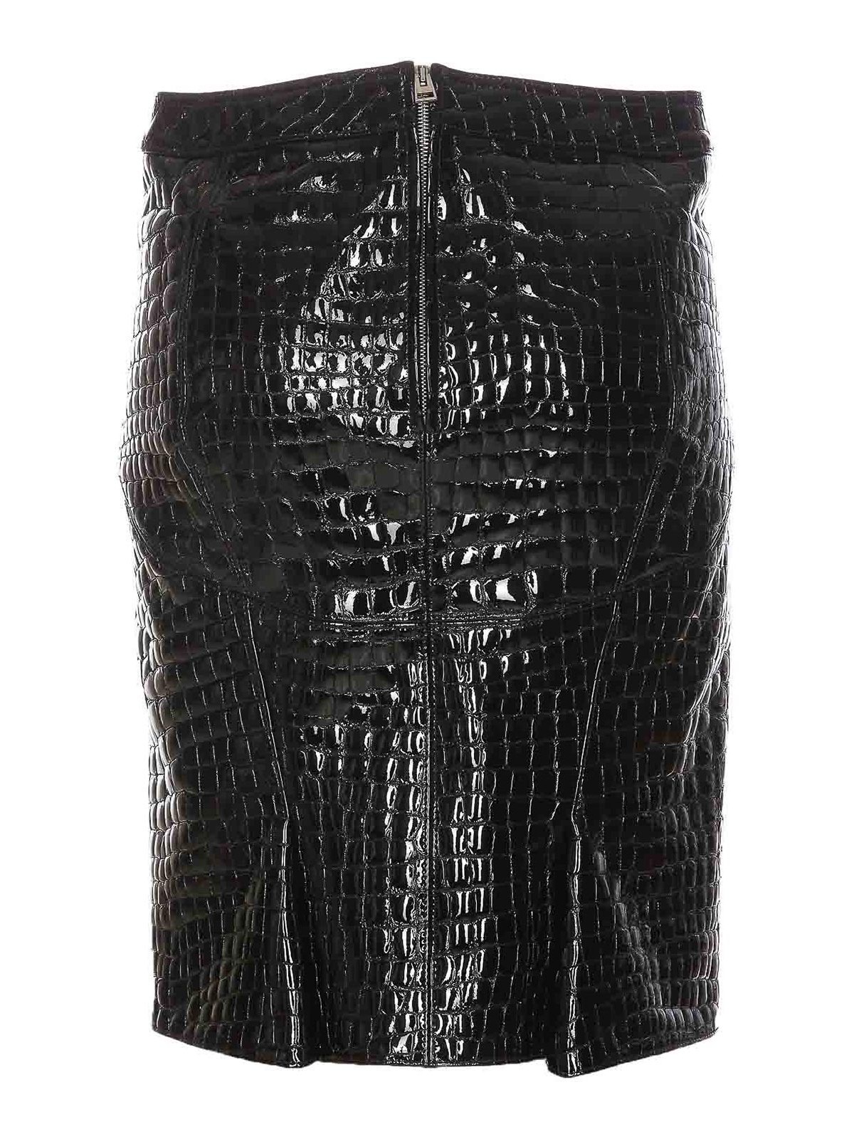Shop Tom Ford Glossy Croco Skirt In Black