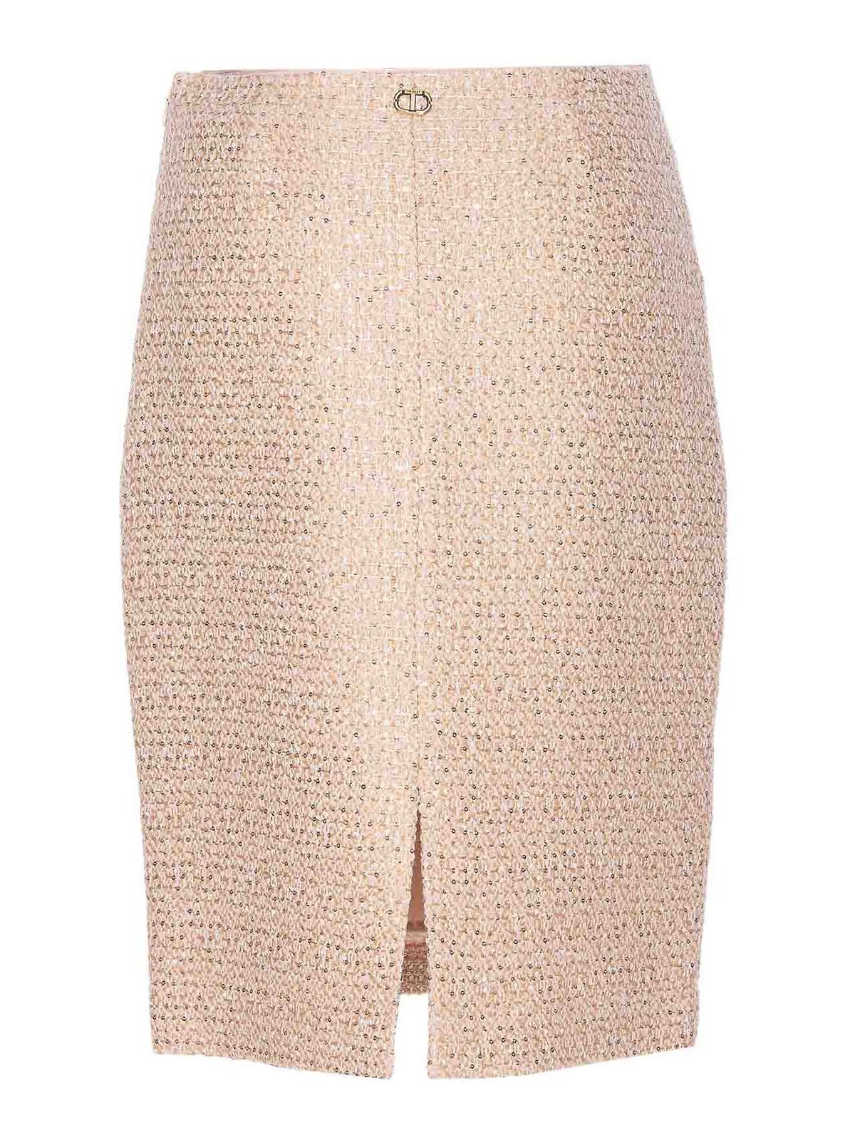 Shop Twinset Bloucle Effect Skirt In Nude & Neutrals
