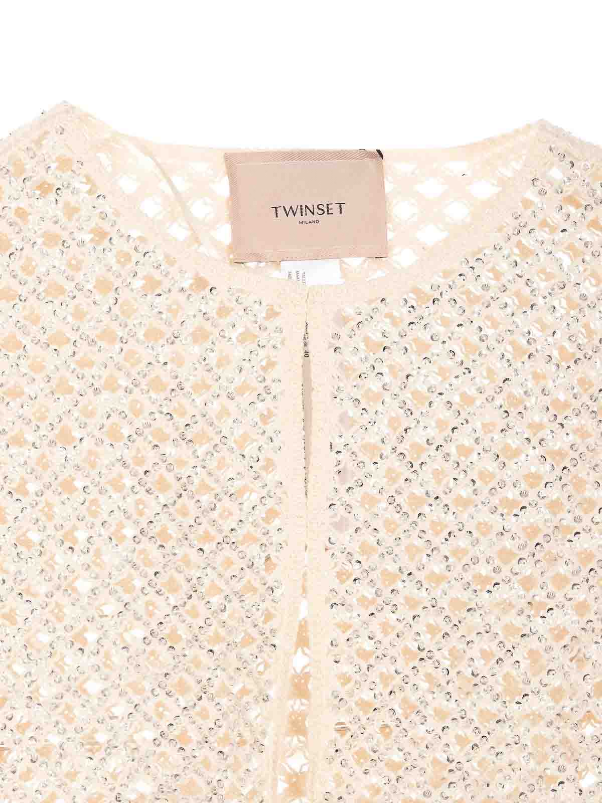 Shop Twinset Almond Knit Jacket Round Neck In White