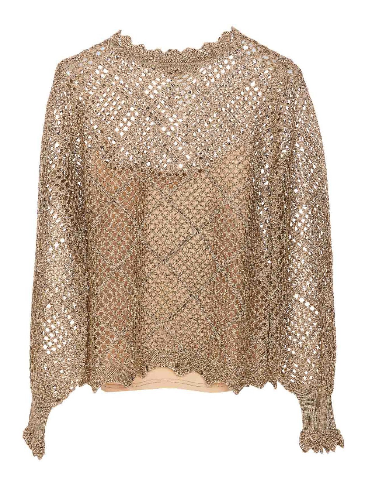 Twinset Sweater Crewneck Knitted Trasparent Effect In Beige