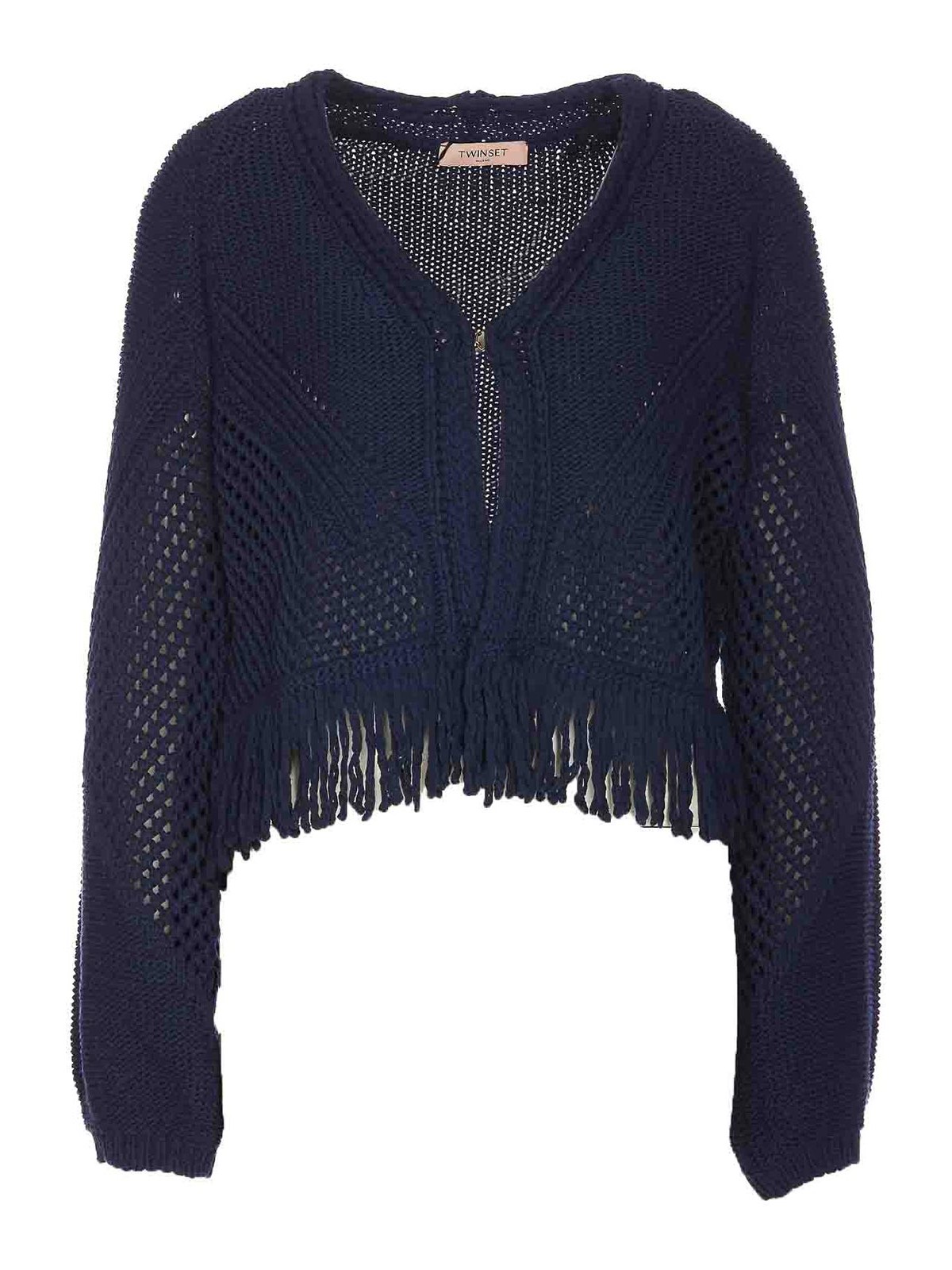 Shop Twinset Blue Knitted Cardigan Hook Knitted Cropped