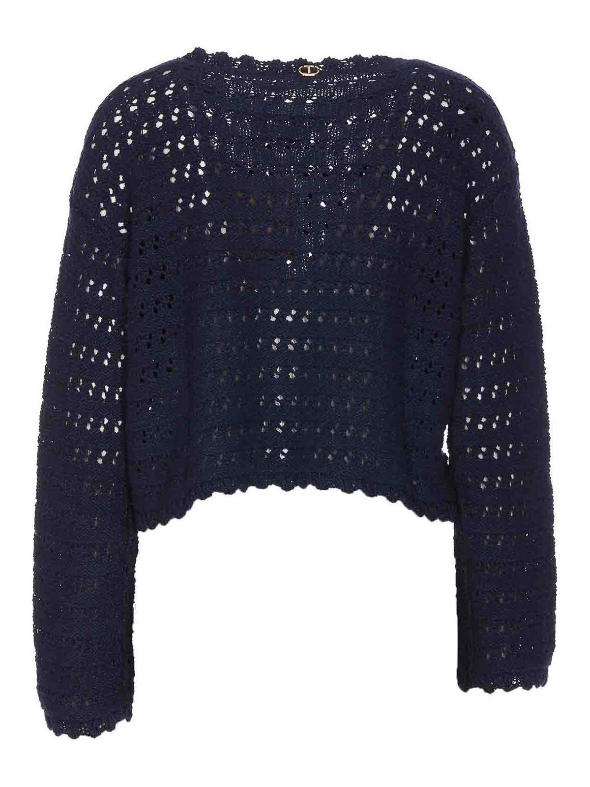 Shop Twinset Blue Sweater Knitted Embroidered Trasparent