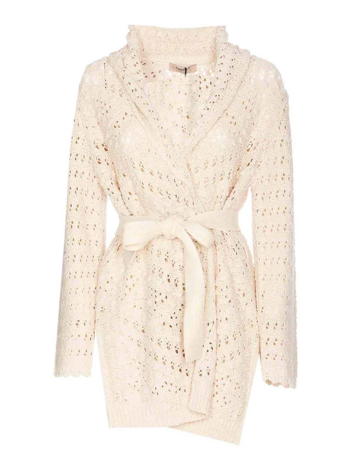 Shop Twinset Ivory Cardigan Shawl Collar Knitted In White