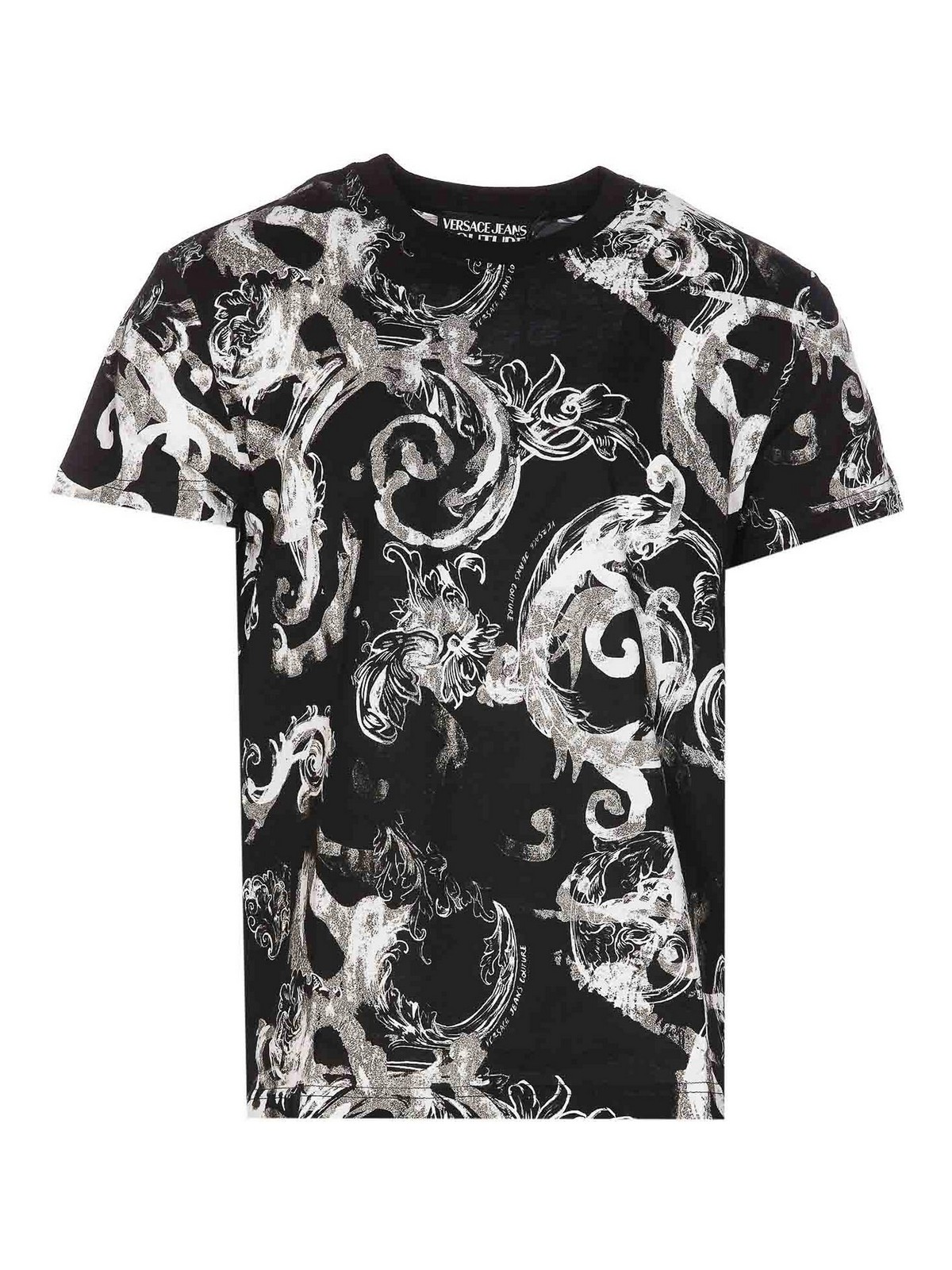 Shop Versace Jeans Couture Watercolour Couture T-shirt In Black