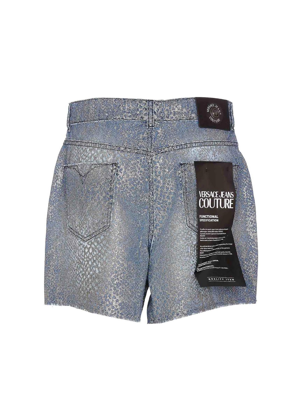 Shop Versace Jeans Couture Glitter Animalier Shorts In Blue