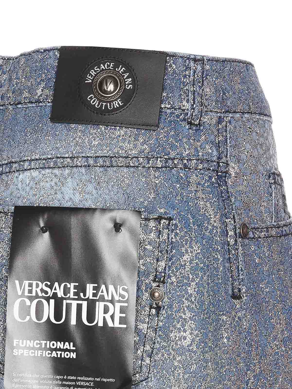 Shop Versace Jeans Couture Glitter Animalier Shorts In Blue