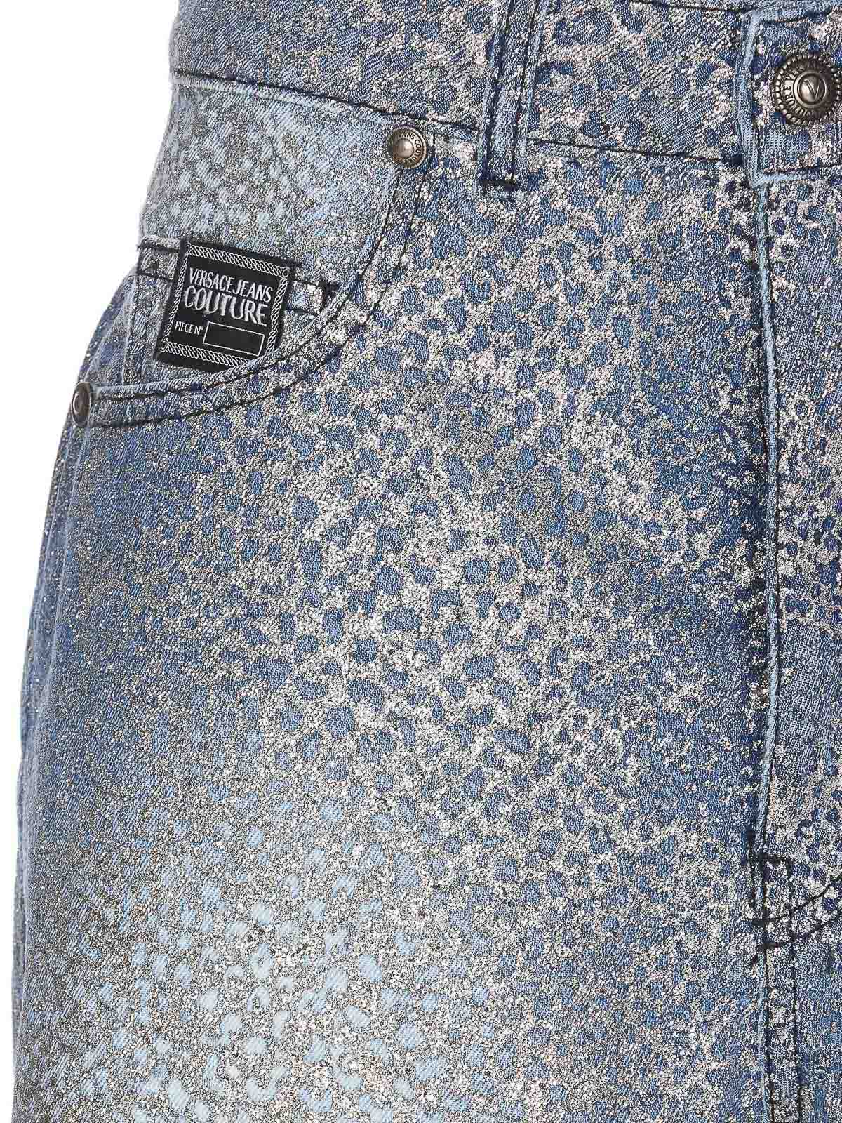 Shop Versace Jeans Couture Glitter Animalier Shorts In Blue