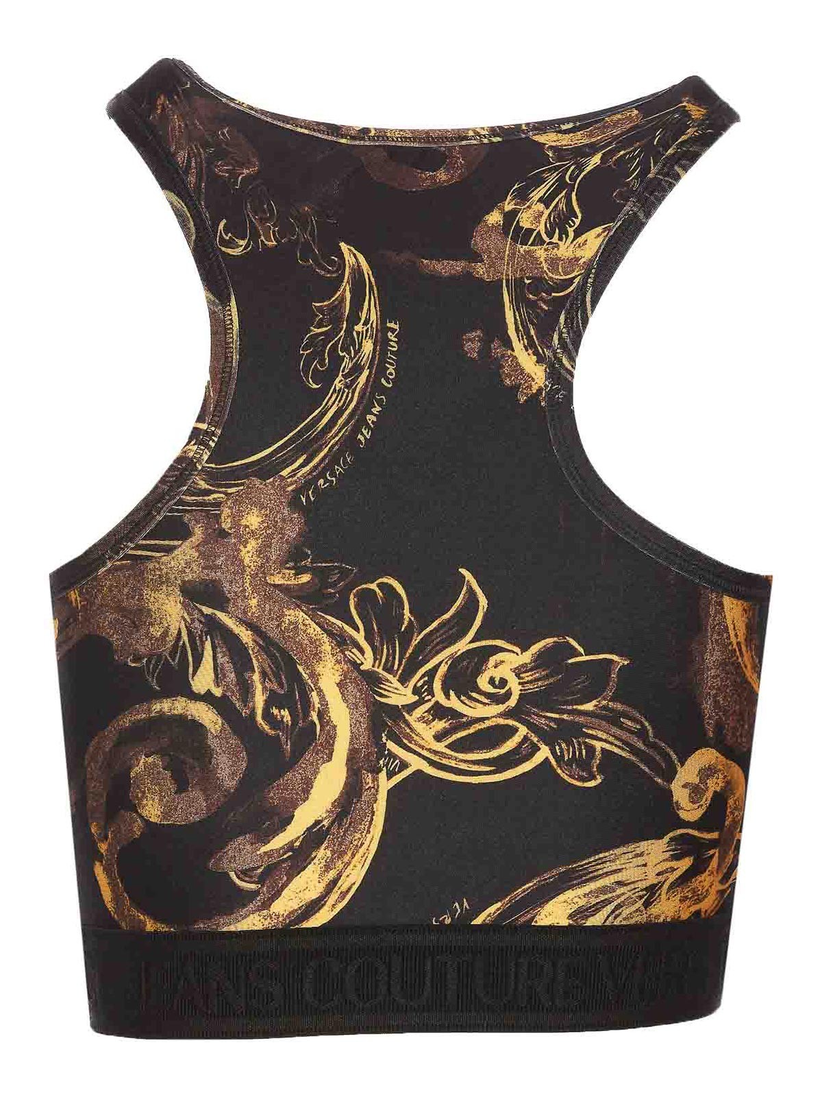 Shop Versace Jeans Couture Watercolour Couture Top In Black