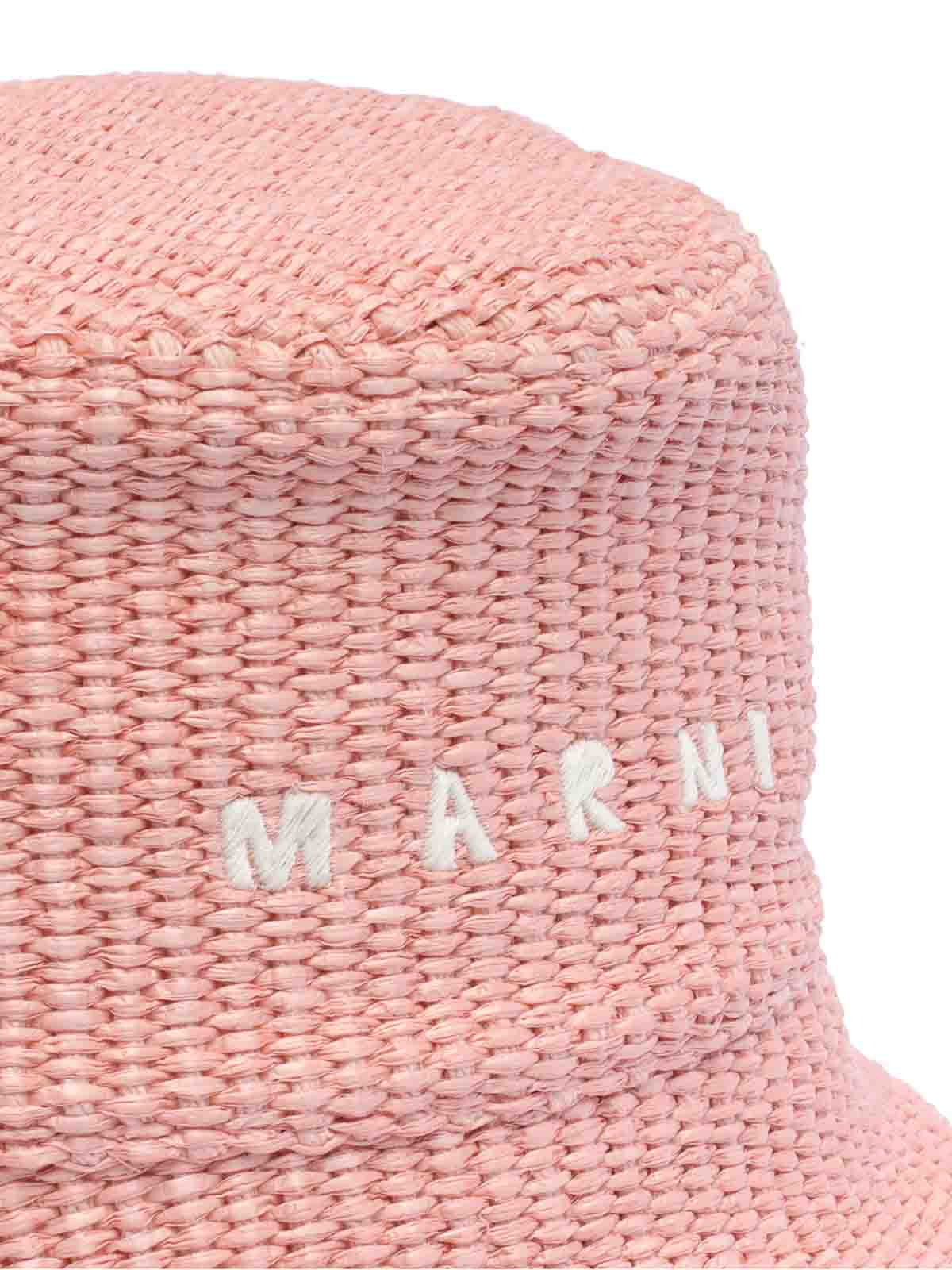 Shop Marni Bucket Hat Rafia Effect In Nude & Neutrals