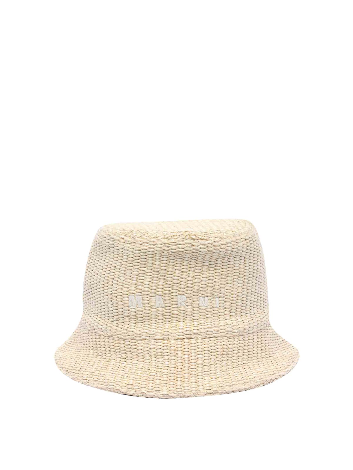 Shop Marni Bucket Hat Rafia Effect In White