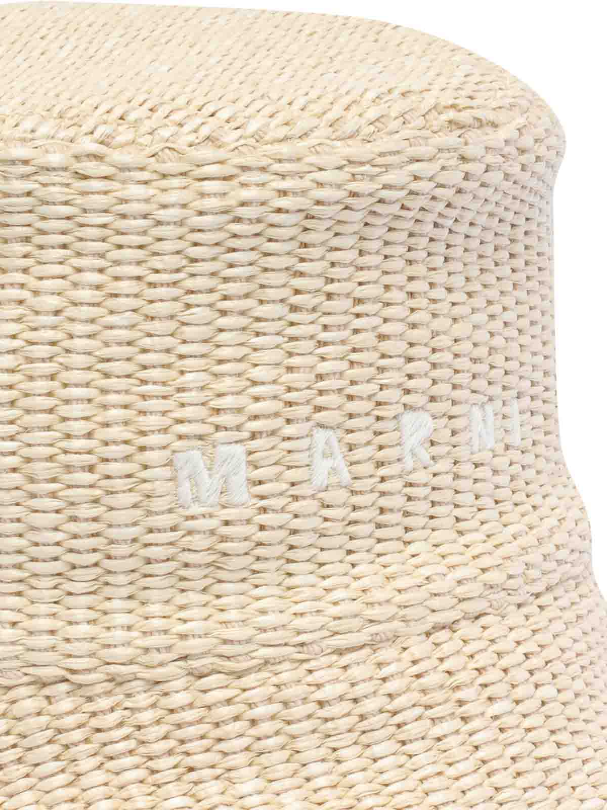 Shop Marni Bucket Hat Rafia Effect In White
