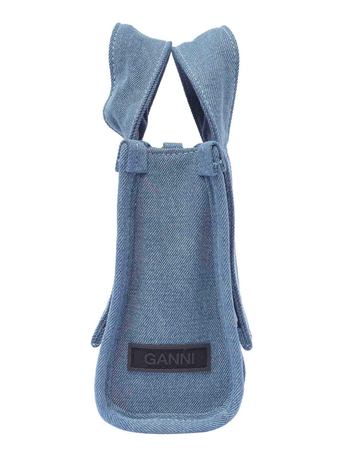 Shop Ganni Blue Denim Tote Bag With Coulisse