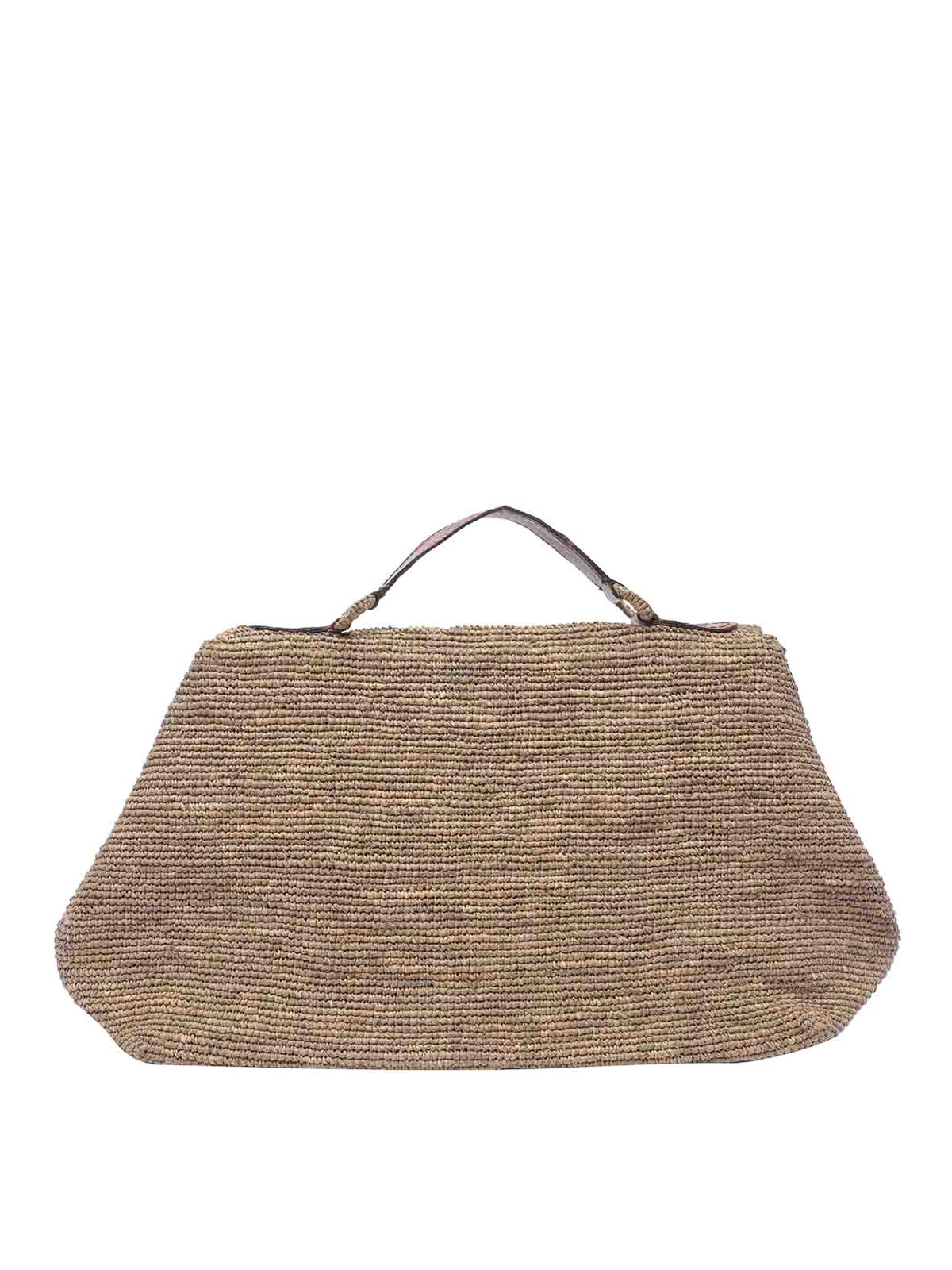トートバッグ IBELIV SS25 LAHADY BAG (LAHADY TEA) LAHADY - RAFFIA Handbag with Leather Shoulder Strap Medium