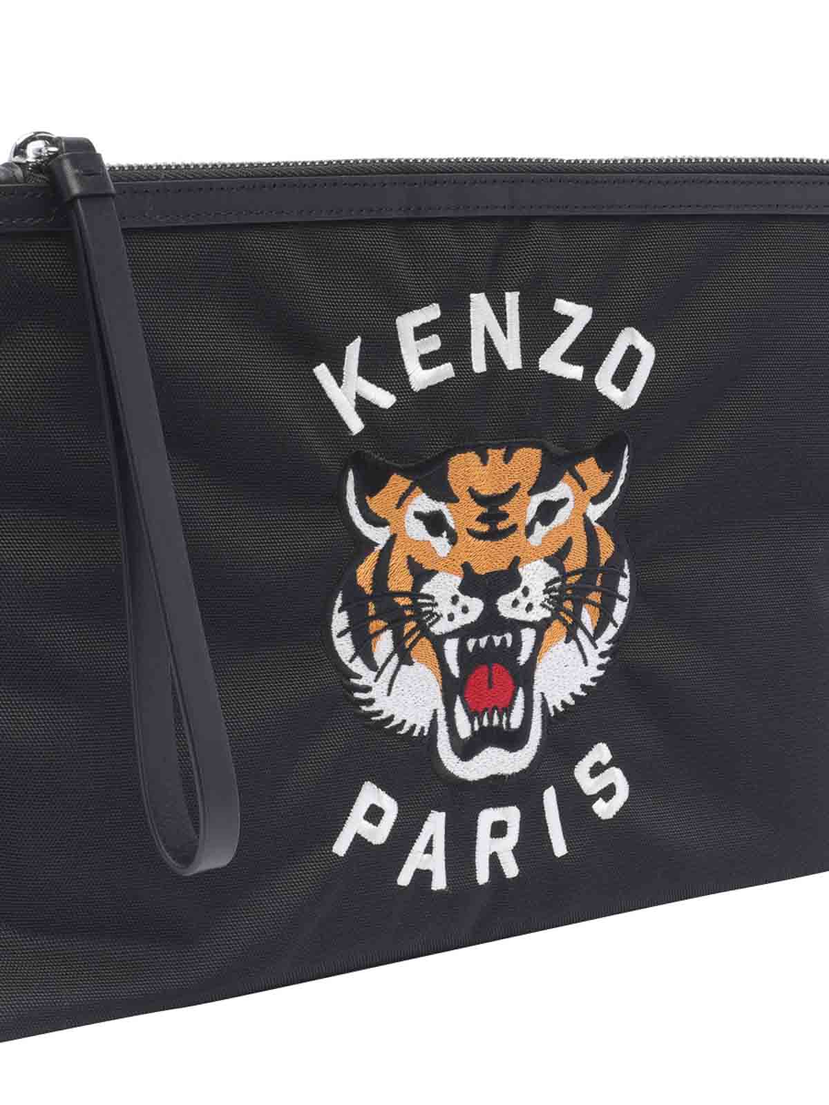 Shop Kenzo Varsity Tiger Zip Pouch In Black