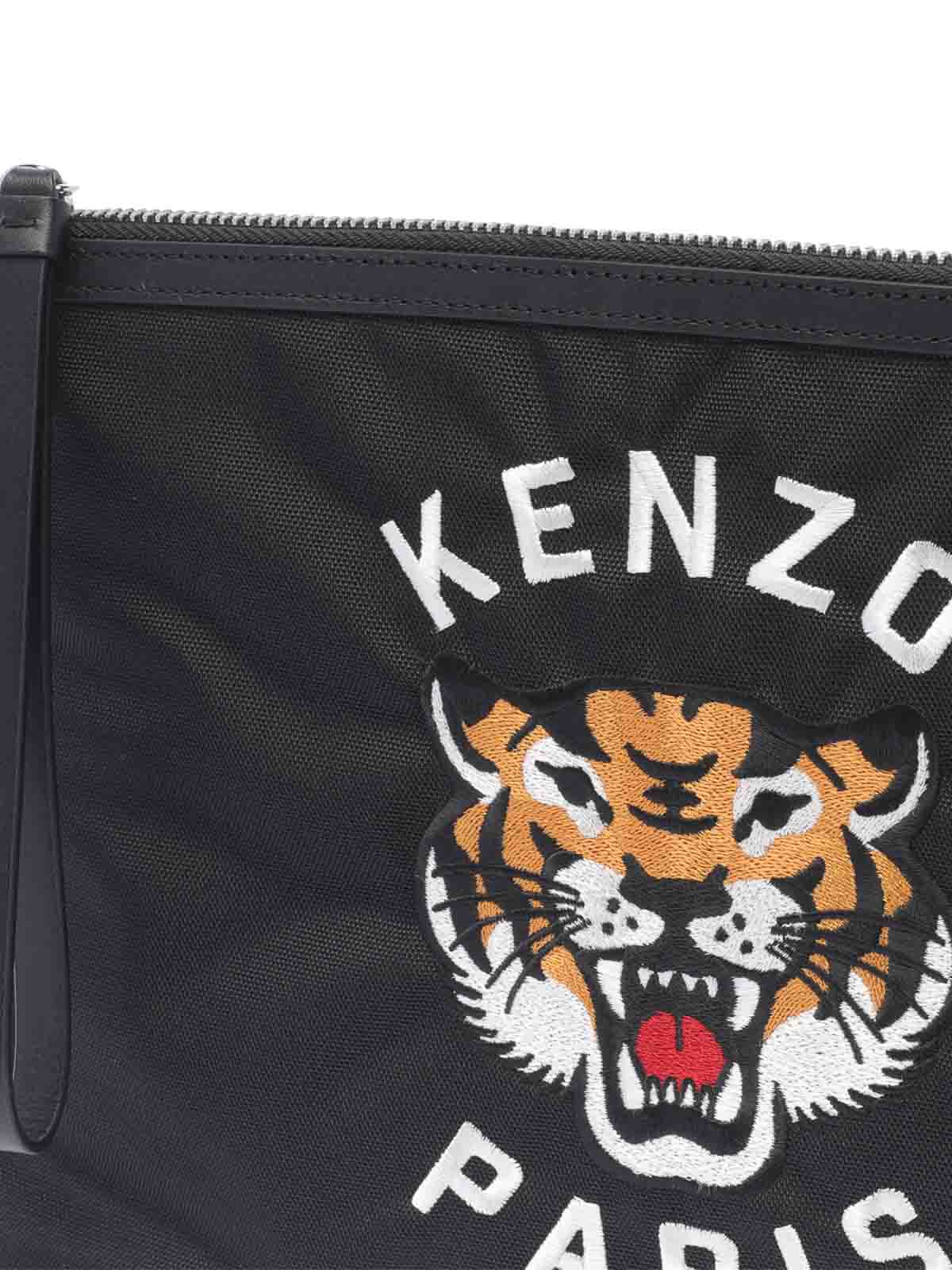 Shop Kenzo Varsity Tiger Zip Pouch In Black
