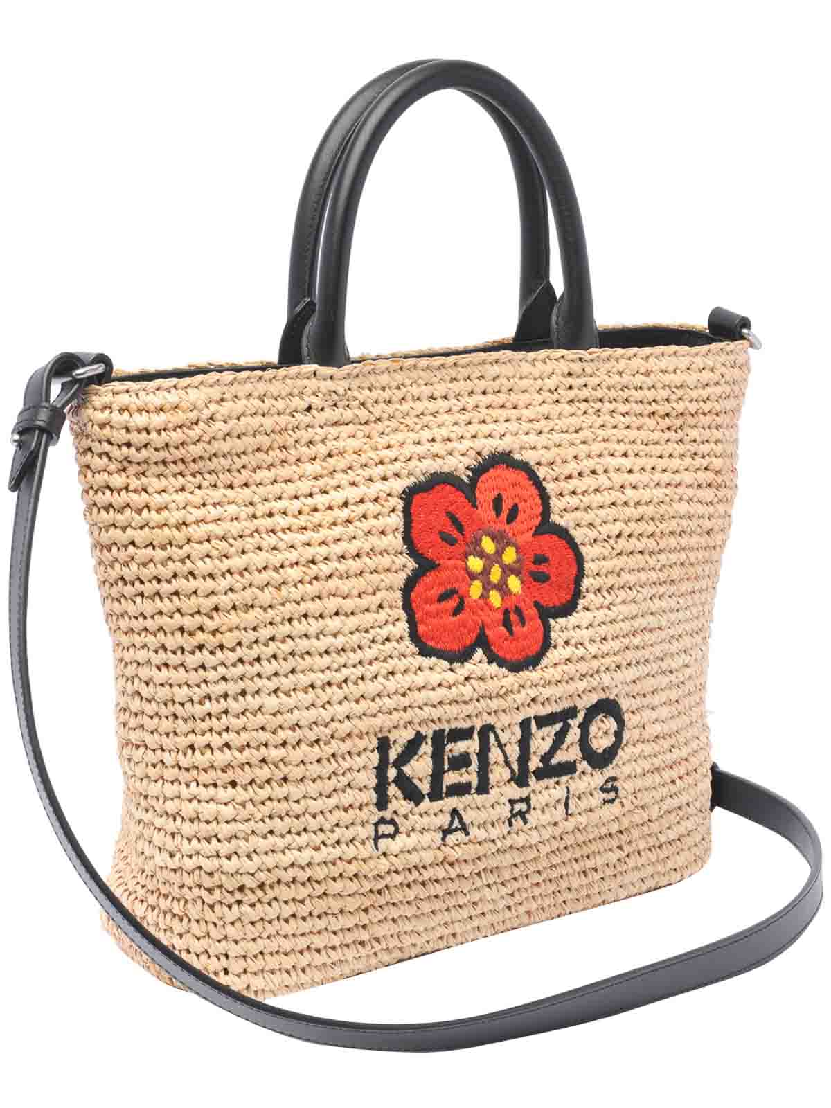 Shop Kenzo Small Raphia Tote Bag In Black