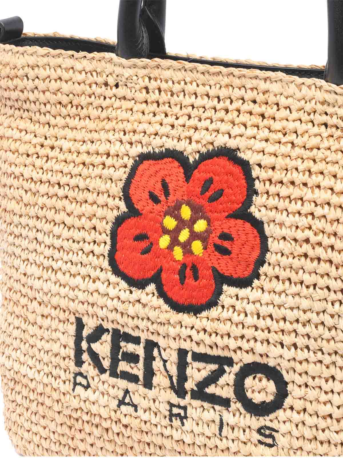Shop Kenzo Small Raphia Tote Bag In Black