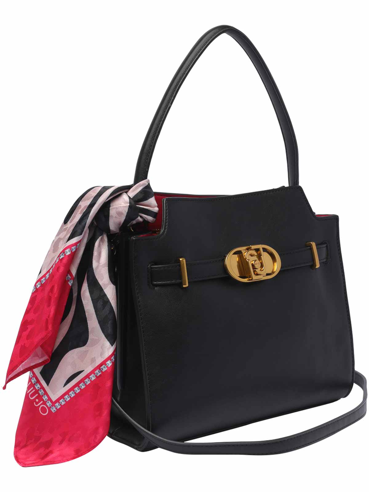 Shop Liu •jo Black Logo Handbag Magnetic Sections Zipped