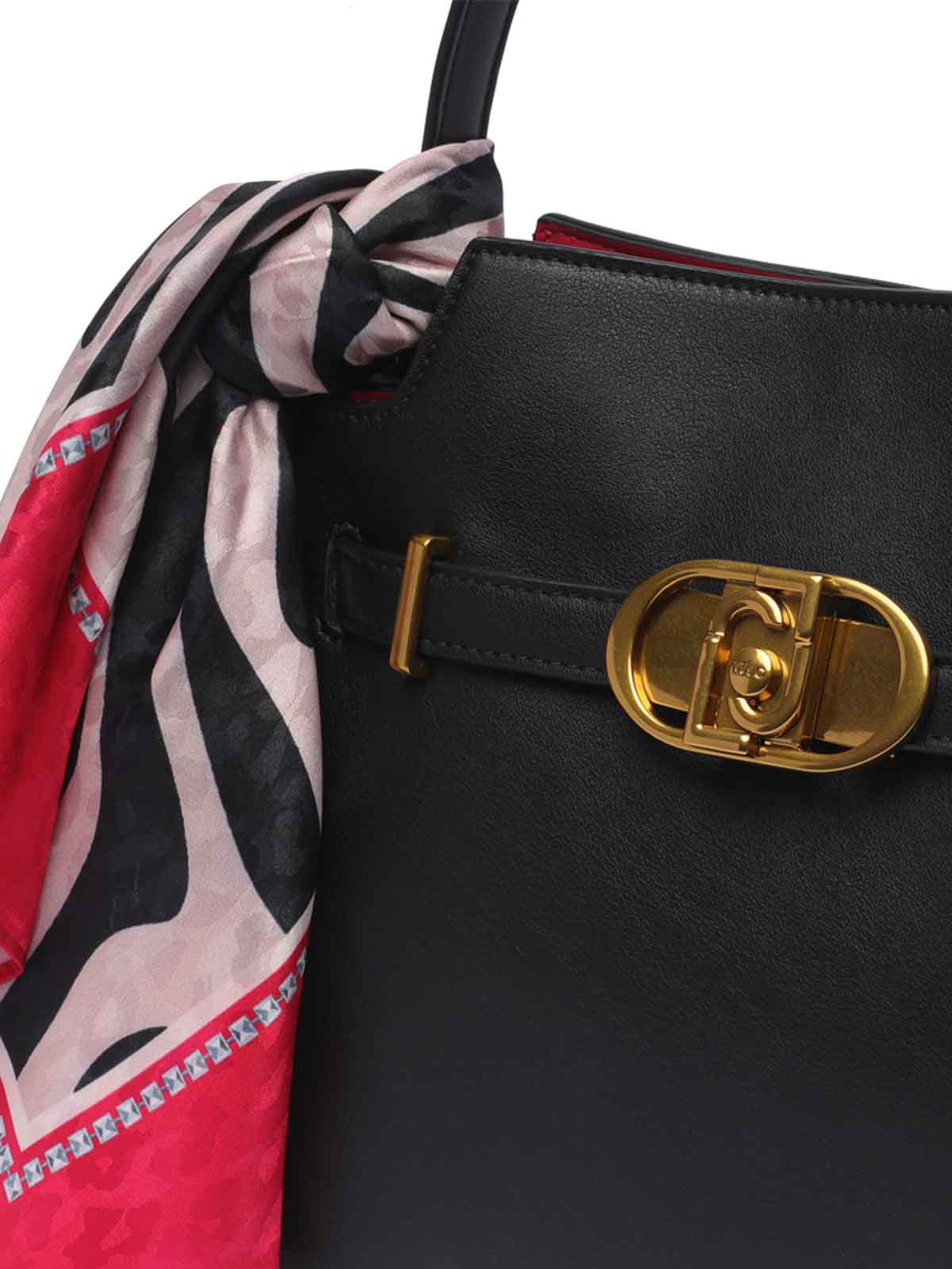 Shop Liu •jo Black Logo Handbag Magnetic Sections Zipped