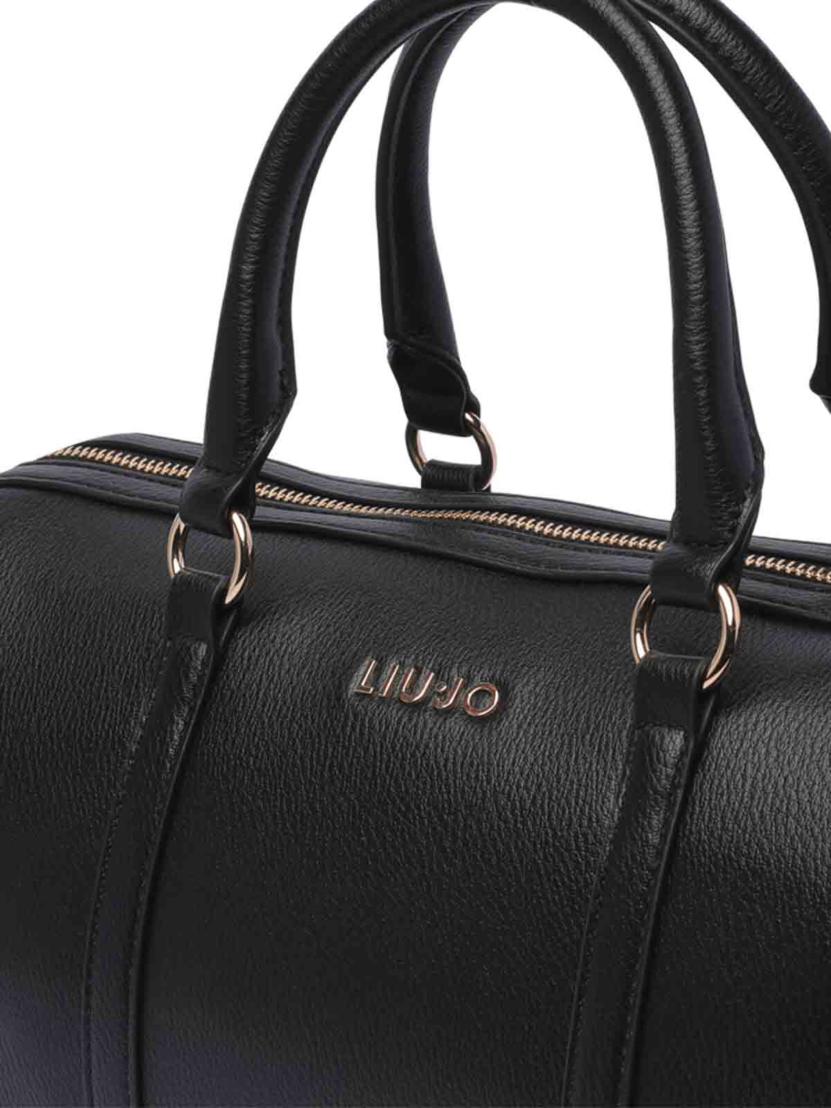 Shop Liu •jo Black Logo Handbag Zip Open Pocket Handles