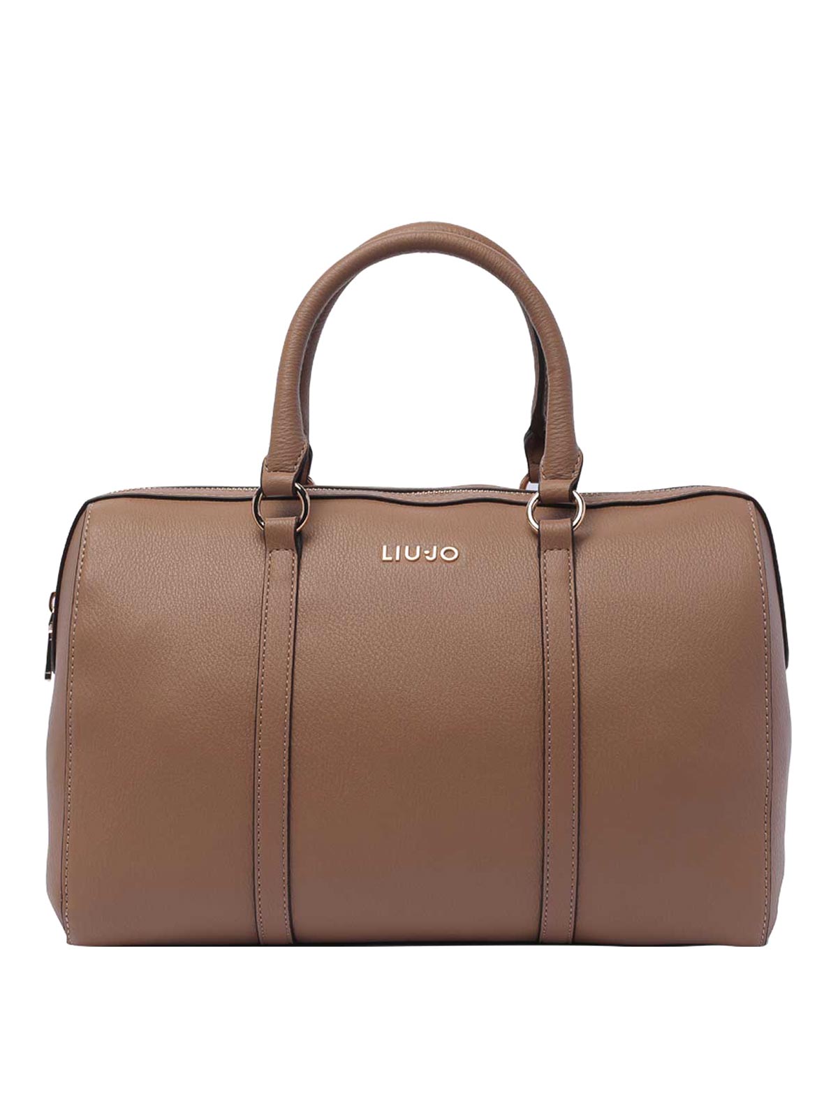 Shop Liu •jo Brown Logo Handbag Zip Open Pocket Handles