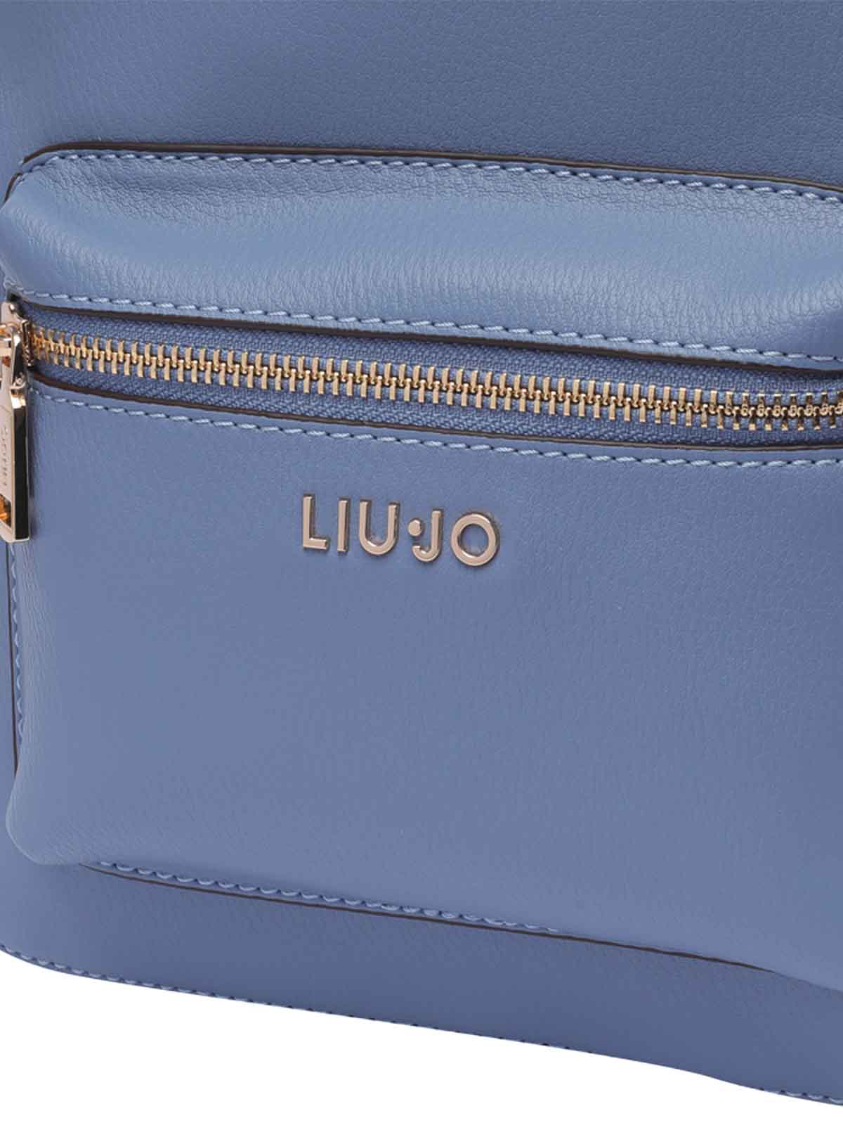 Shop Liu •jo Denim Blue Logo Backpack Zip